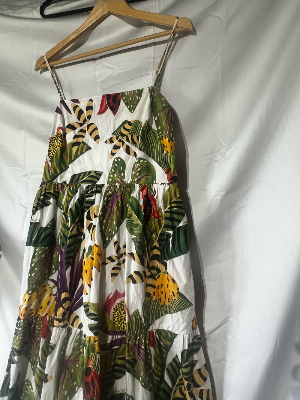 White Tropical Farm Rio Tiered Maxi dress with pockets vacation cotton natural - Picture 3 of 16